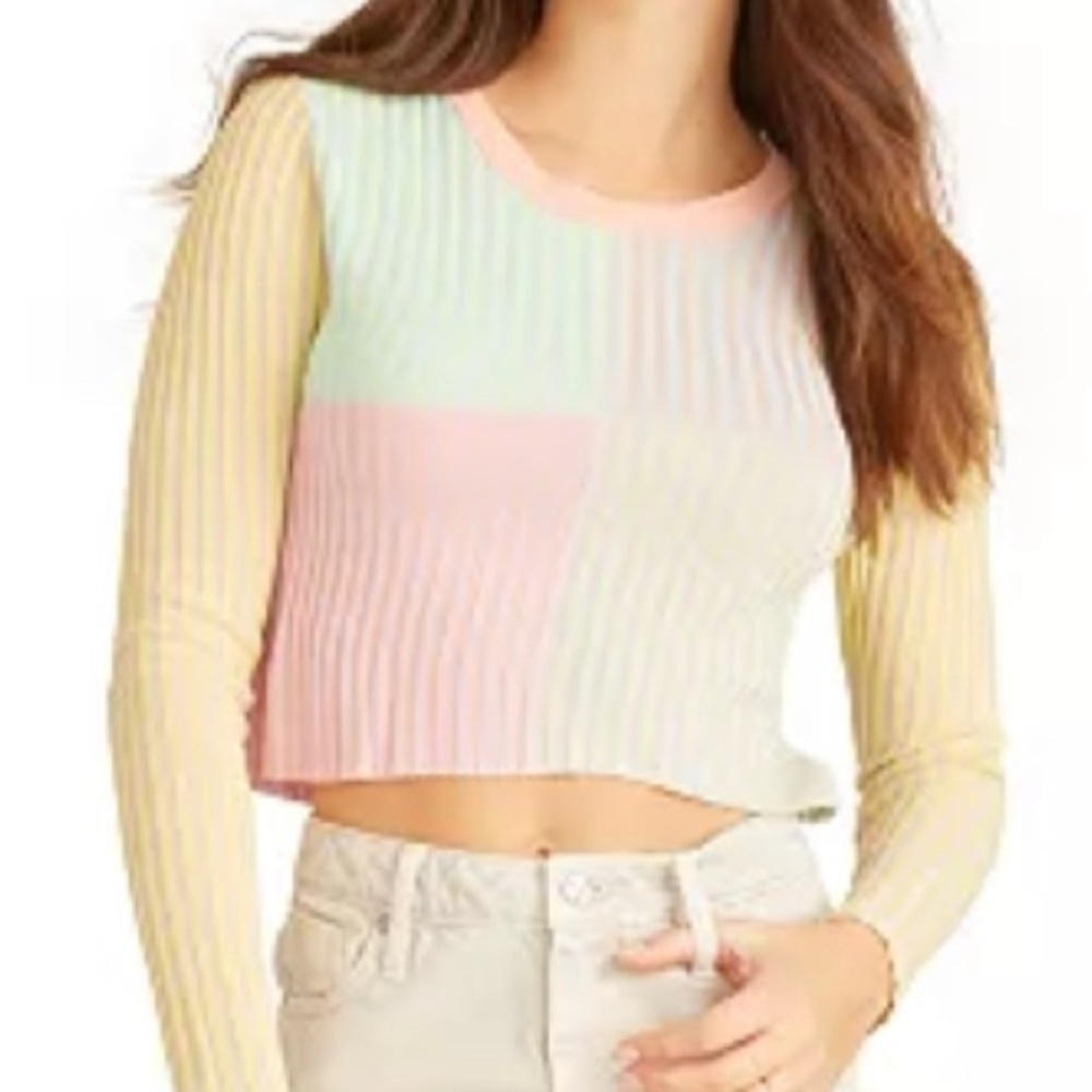 Vigoss Jeans Colorblock Ribbed Crop Sweater​